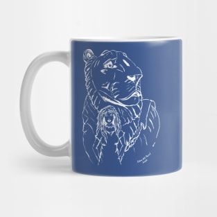 Woman and lioness in white Mug